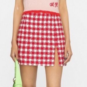 Alessandra Rich Plaid Tweed Red White Checked Mini Skirt Medium